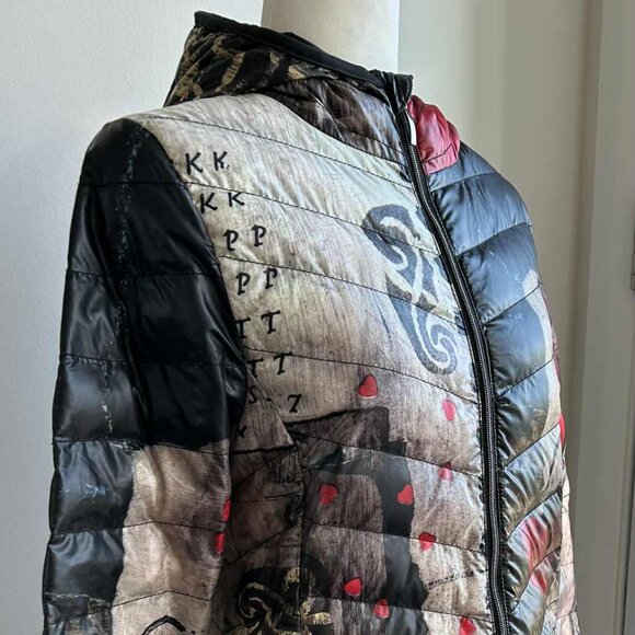 NWOT Dolcezza Simply Art Multicolor Puffer Coat with Hood & Zip Pockets – US S - Picture 1 of 11